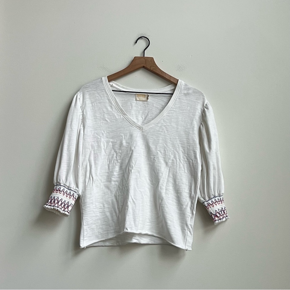 Nation LTD Jude Embroidered Smocked Ballon Sleeve V-neck White Top XS Patriotic - Picture 5 of 12